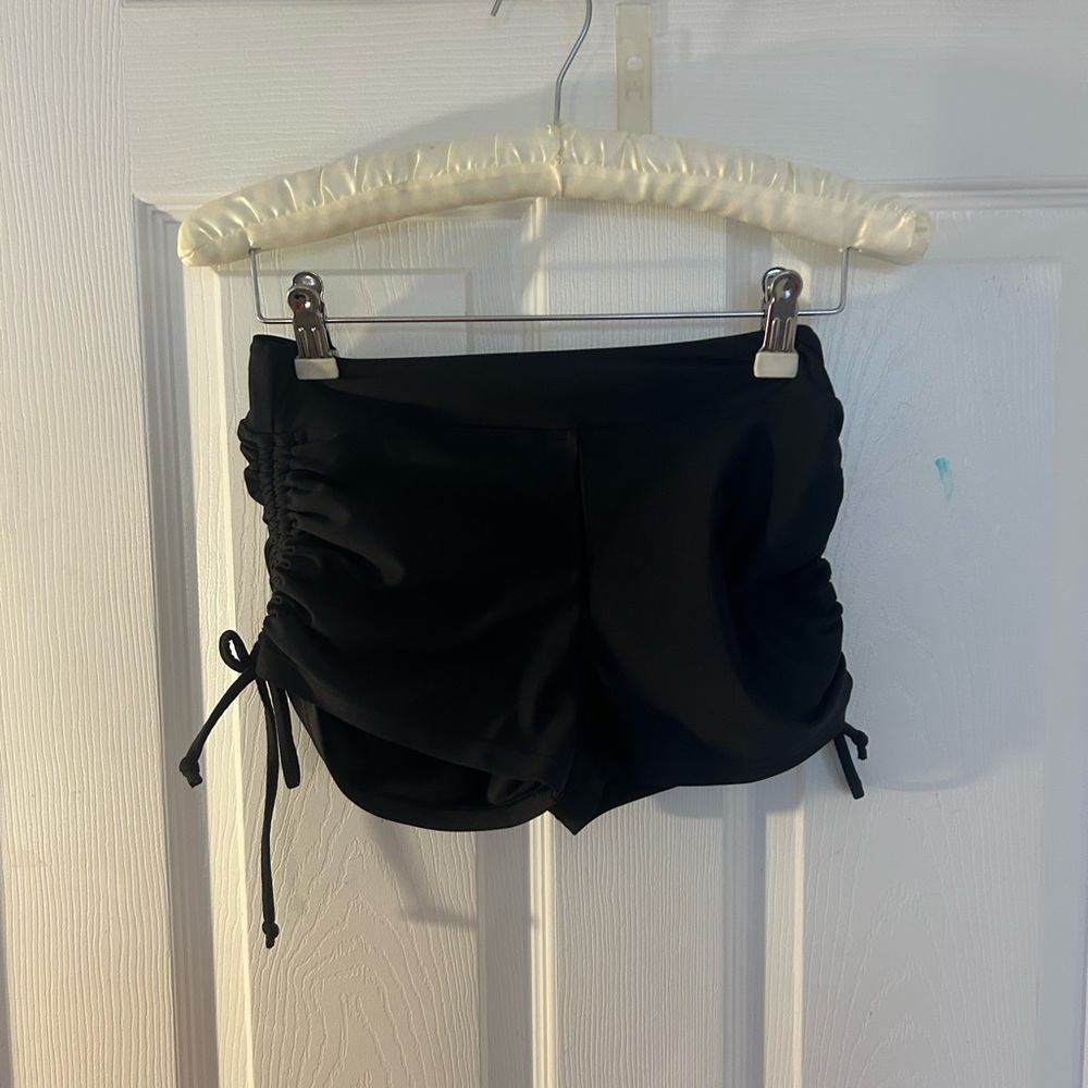 Black Women's Drawstring Side Ruched Shorts